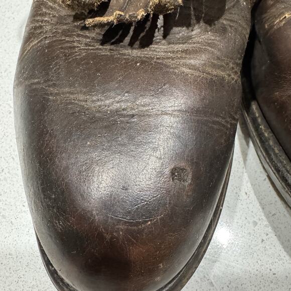 JUSTIN Brown Leather Lace Up Cowboy Boots Mens Size 9.5 B Roper 575 USA - Picture 5 of 10